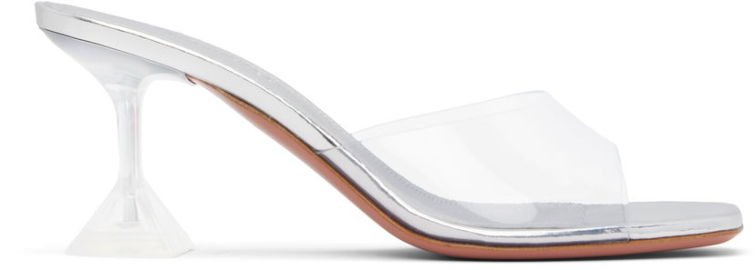 Pокля Amina Muaddi Amina Muaddi Lupita Glass Slipper 70 Heeled Sandals Металик | LUPITA GLASS SLIPPER 70 PVC
