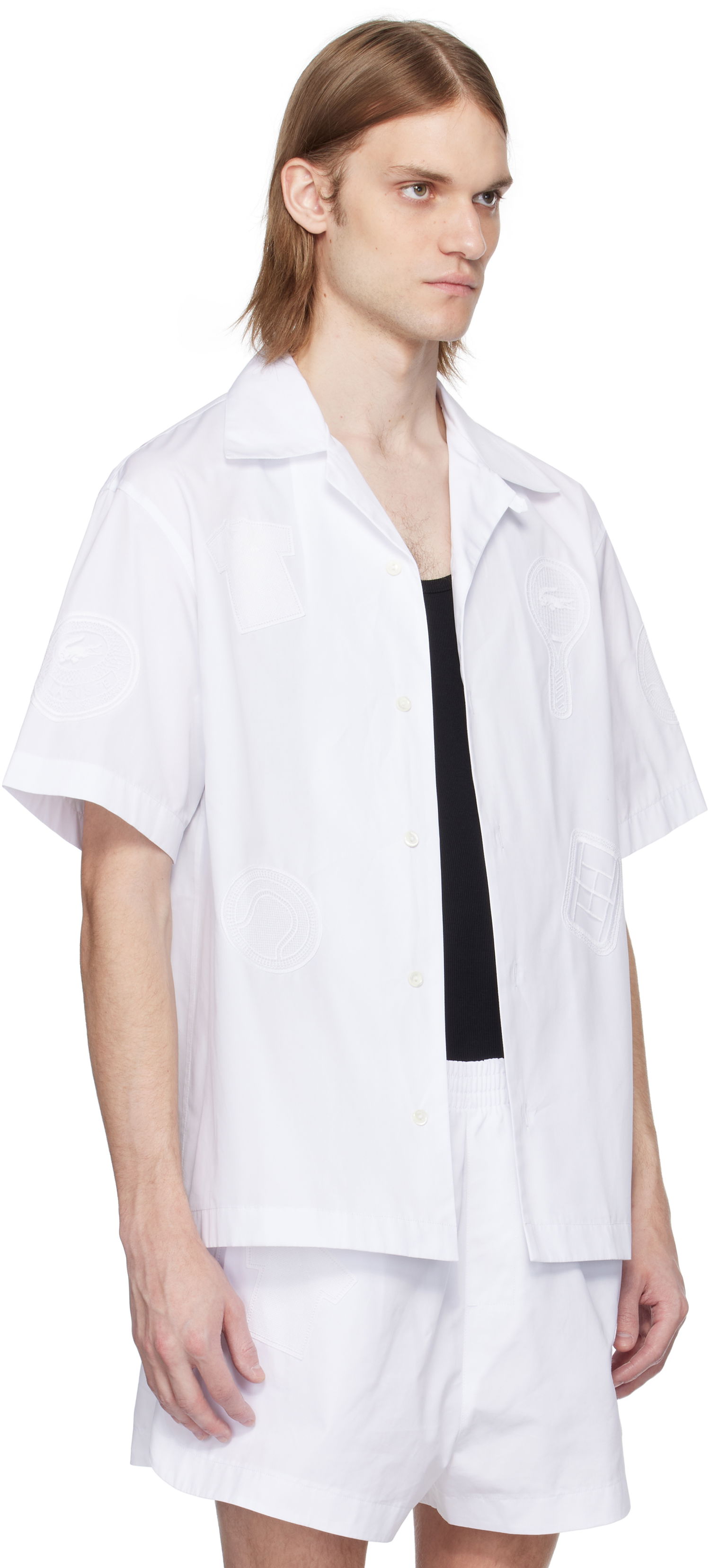 Риза Lacoste Lacoste Runway Relaxed Fit Badge Shirt Бяло | CH6843, 1