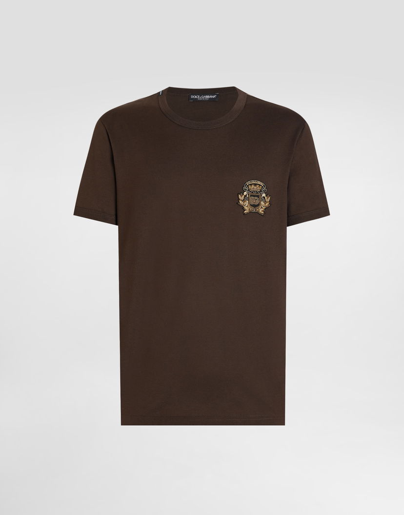 Тениска Dolce & Gabbana Dolce & Gabbana Cotton T-Shirt with Heraldic Patch Кафяво | G8PV1ZG7PJ5M1213