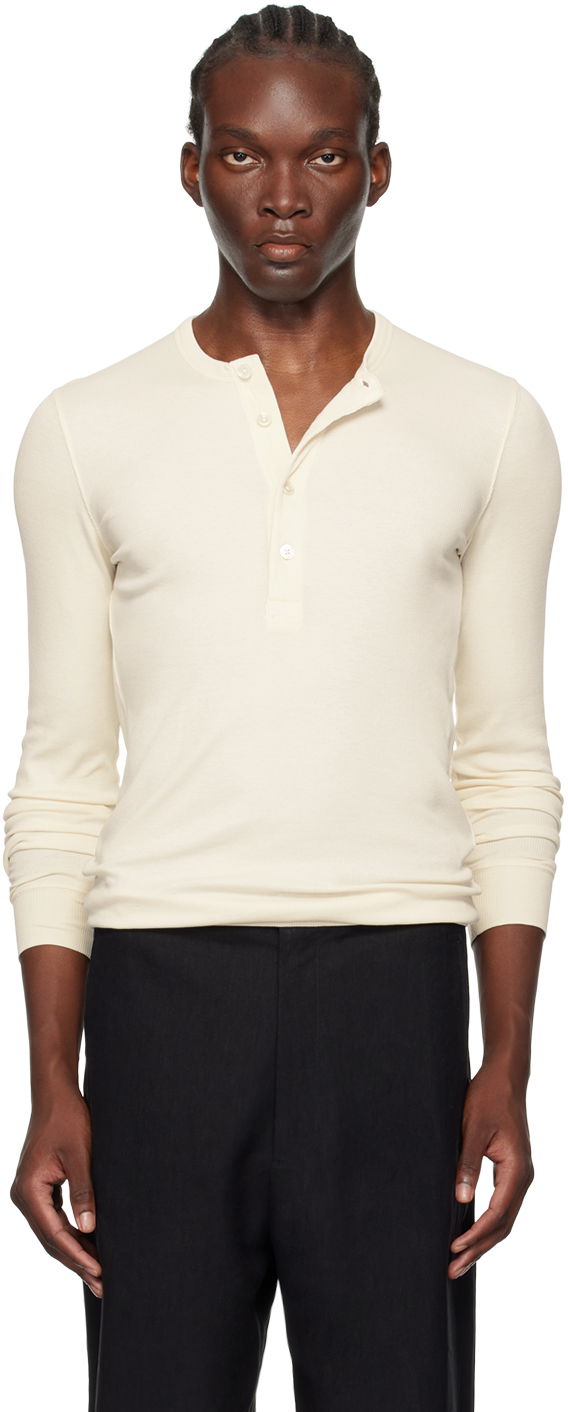 Тениска Tom Ford Off-White Ribbed Henley Бежово | JHL005-JMT003F23, 0