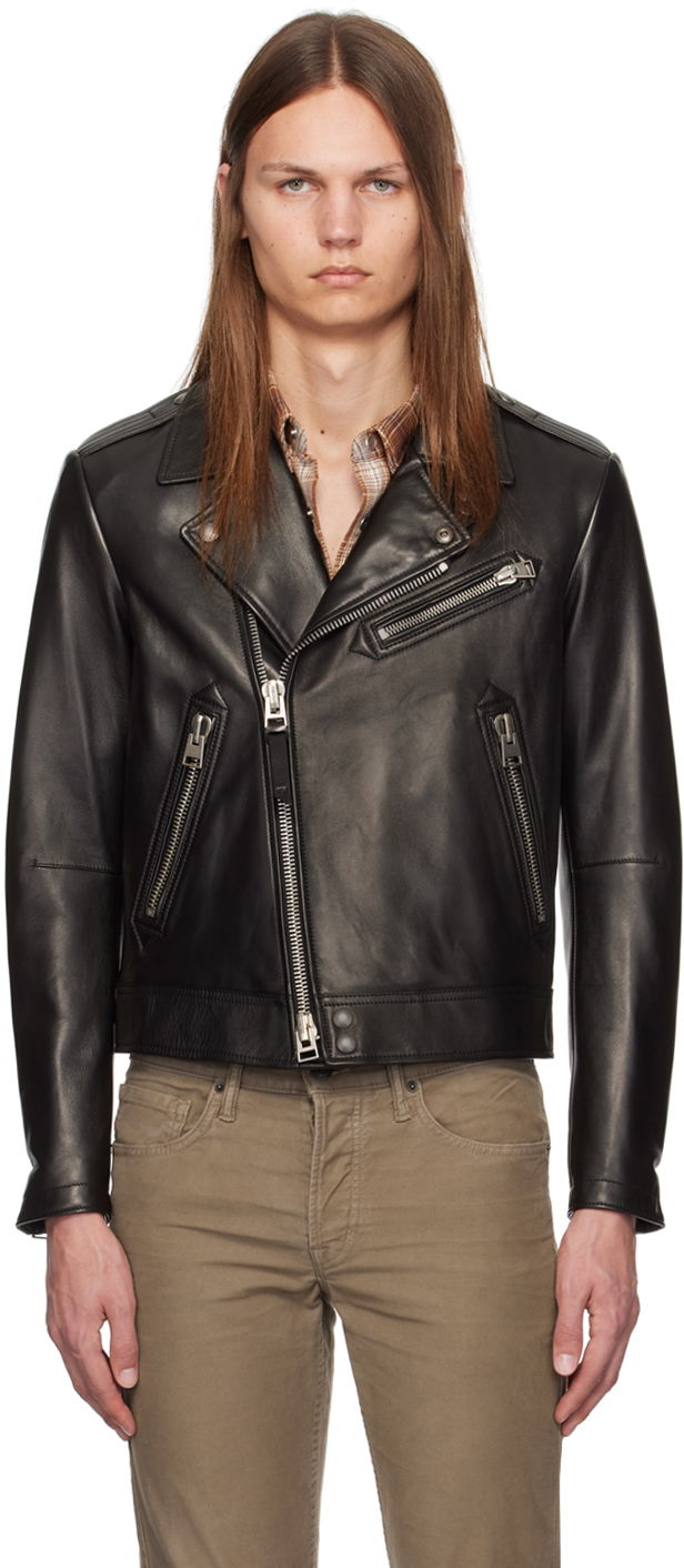 Яке Tom Ford Asymmetric Leather Jacket Черно | LXR004-LMN014S24