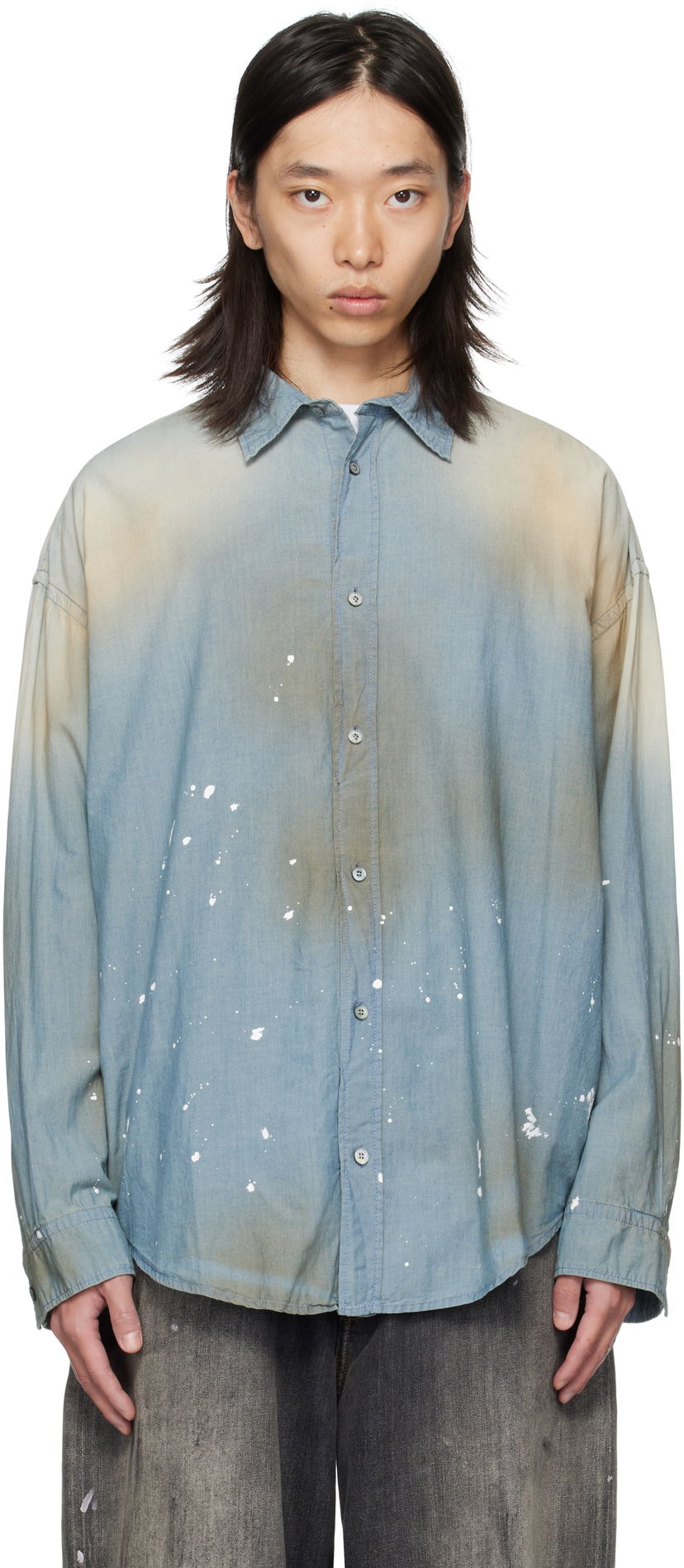 Риза Acne Studios Acne Studios Paint Splatter Button-Up Shirt Синьо | BB0633-