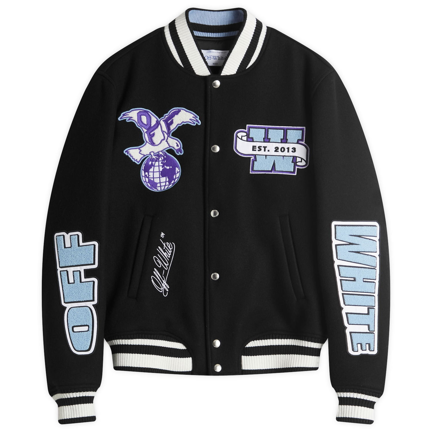 Яке бомбър Off-White Off-White Eagle Wool Varsity Jacket, Size Small Черно | OMEH053S25FAB0011049, 1