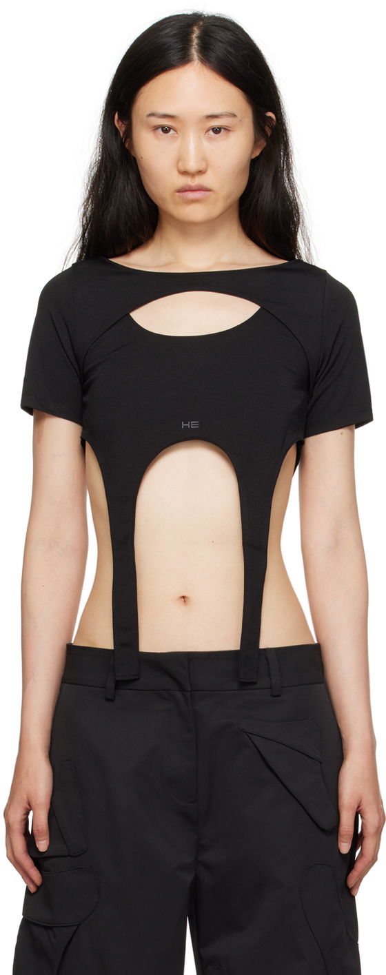 Съкратен топ HELIOT EMIL Harness Cutout T-Shirt Черно | HE_W_13_042_BLK01