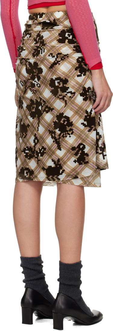 Пола Chopova Lowena Sonicscape Pixelated Plaid Ruched Mesh Knee Midi Skirt Многоцветен | 3278, 2