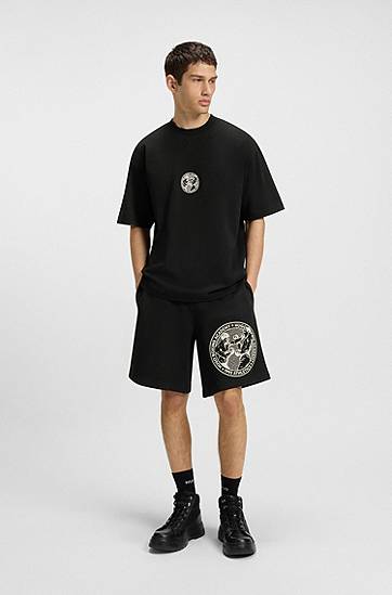 Къси панталони BOSS Cotton-Terry Shorts with Boxing Academy Graphic Черно | 50542413, 1
