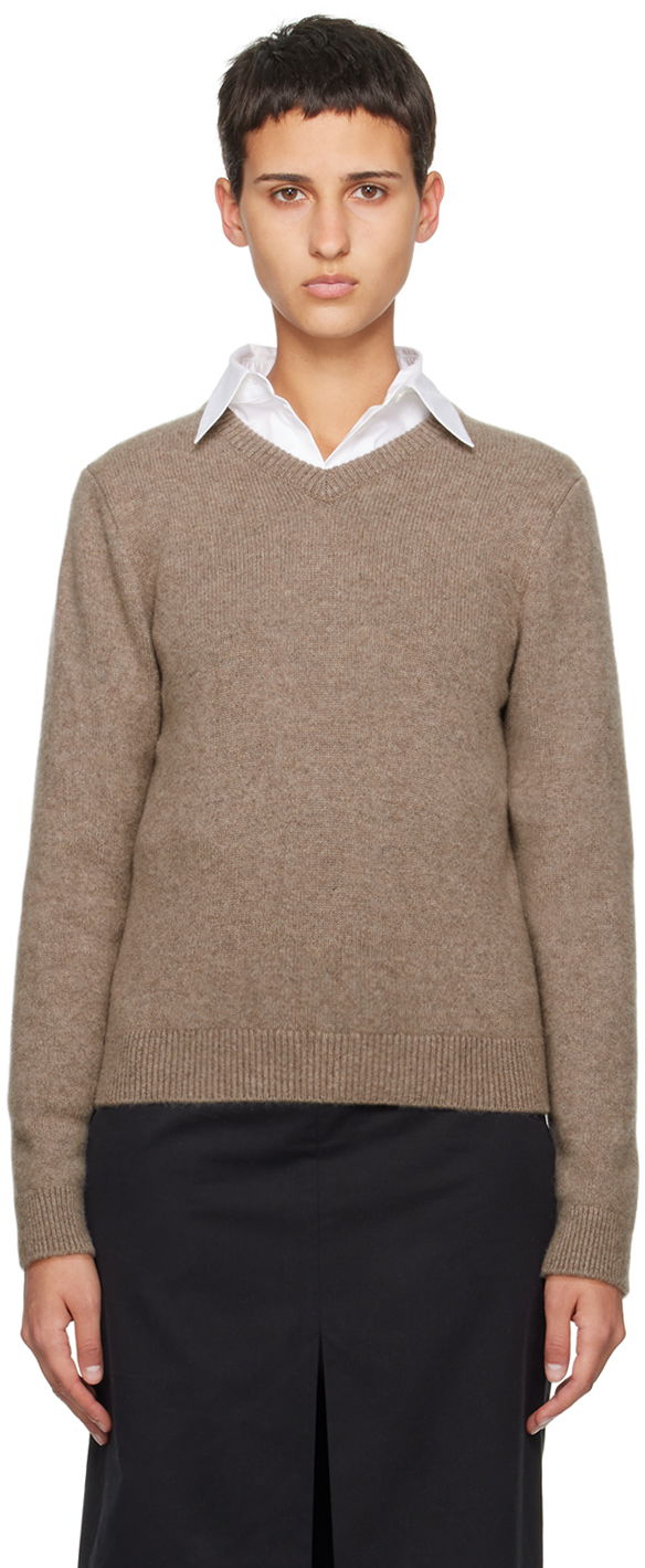 Пуловер The Row Enrica Cashmere V-Neck Sweater Кафяво | 7633-Y556