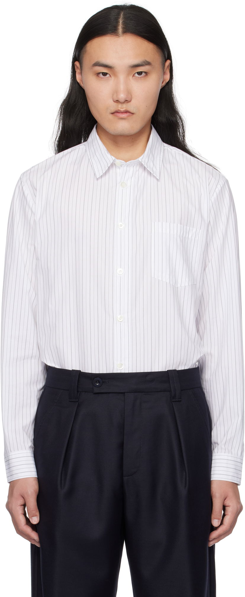 Риза A.P.C. Striped Button-Down Shirt Бяло | COHEF-H12512