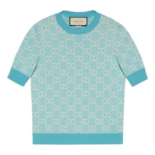 Пуловер Gucci GG Cotton Wool Piquet Top Синьо | 629456-XKBHQ-4692