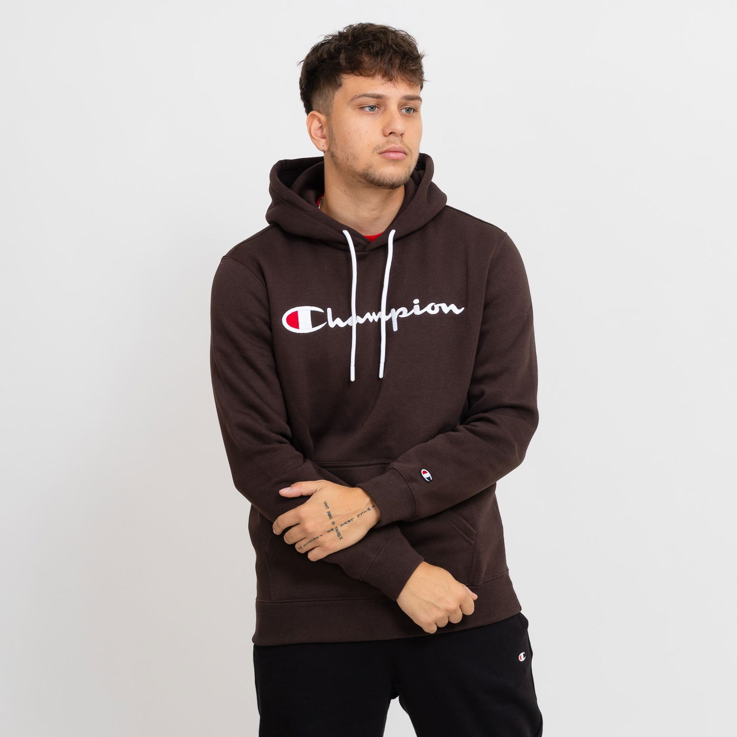 Суитчър Champion Men's Script Logo Fleece Hoodie Кафяво | 219203-MS548, 0