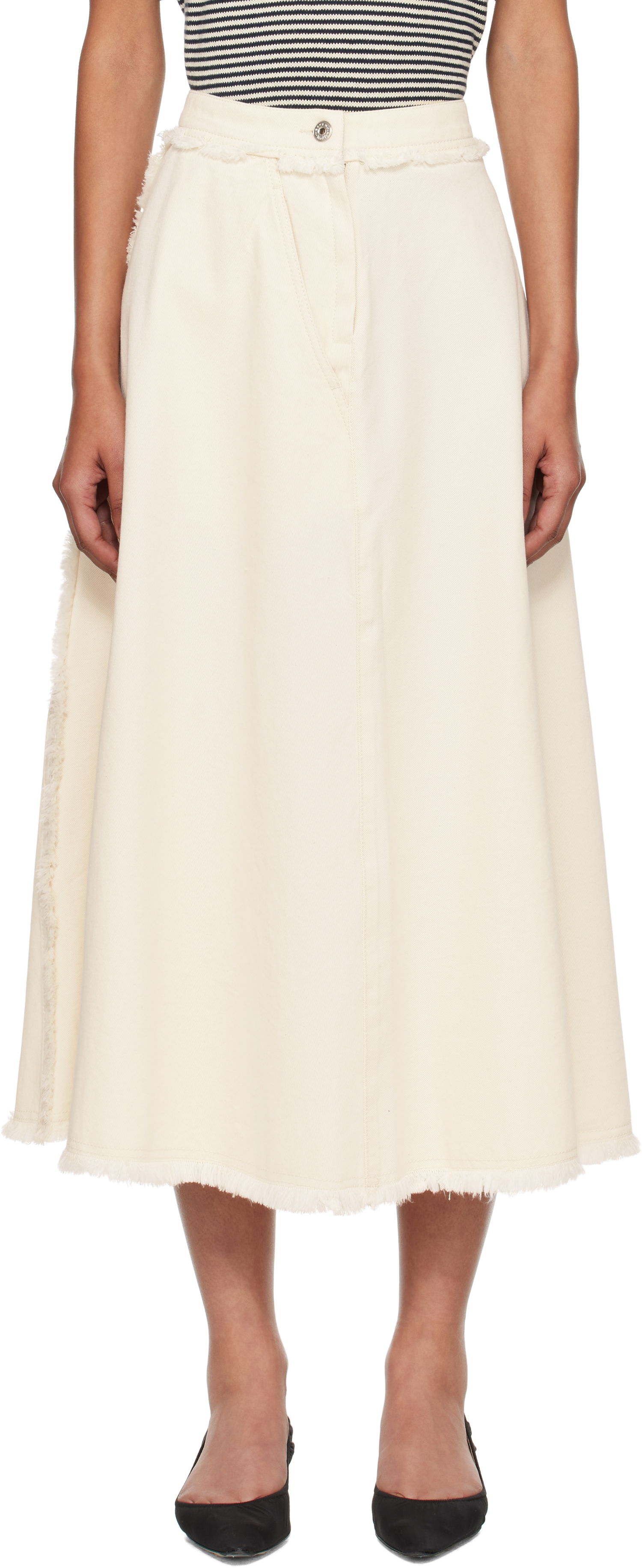 Пола Max Mara Alvaro Frayed-Edge Midi Skirt Бежово | 2525106051600, 0