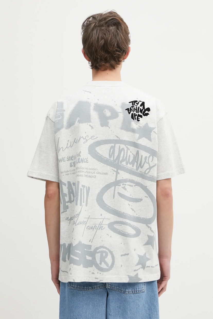 Тениска AAPE by A Bathing Ape All-Over Graffiti Print Short Sleeve T-shirt Theme Main Сиво | AAPTEM1755XAP