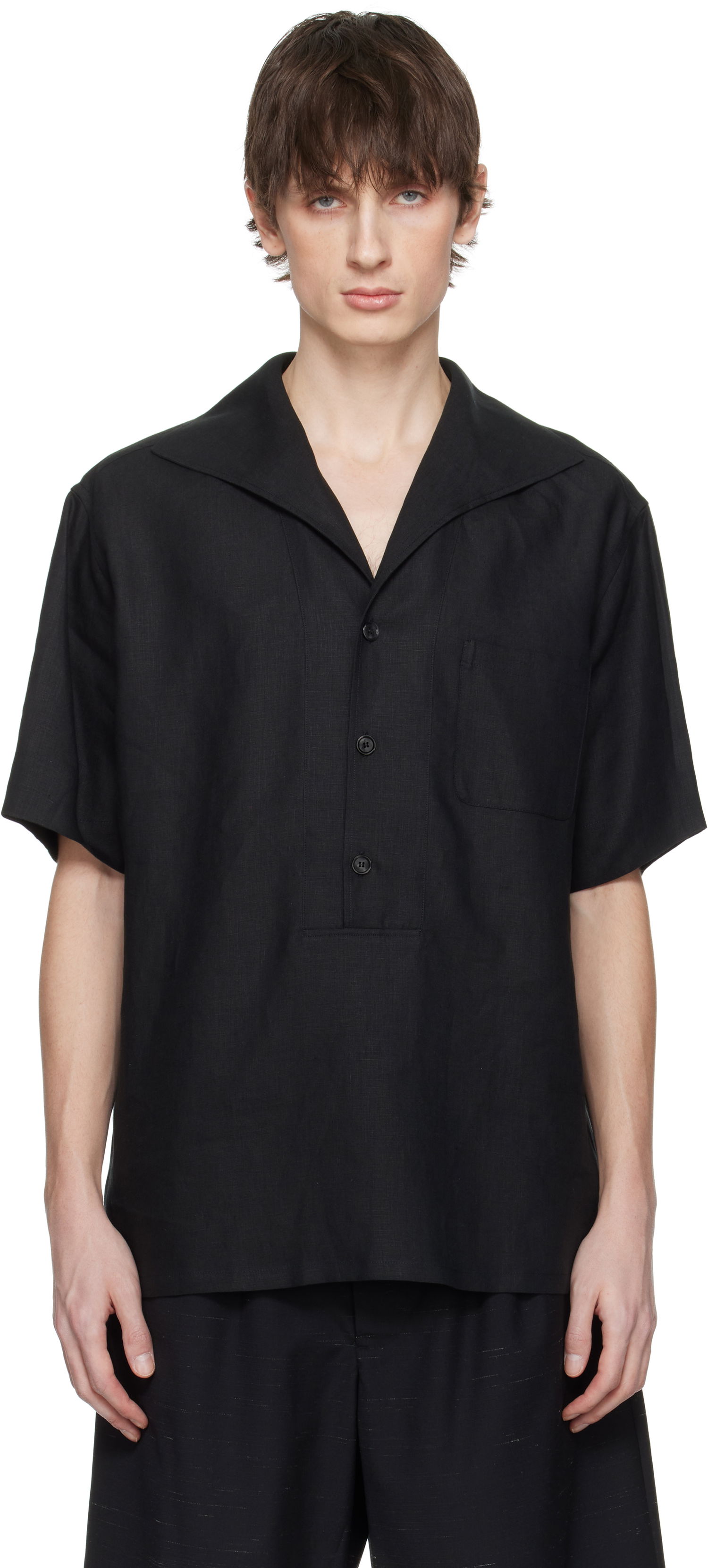 Риза Dolce & Gabbana Dolce&Gabbana Three-Button Short-Sleeved Linen Shirt Черно | G5NE3TFU4JB, 0