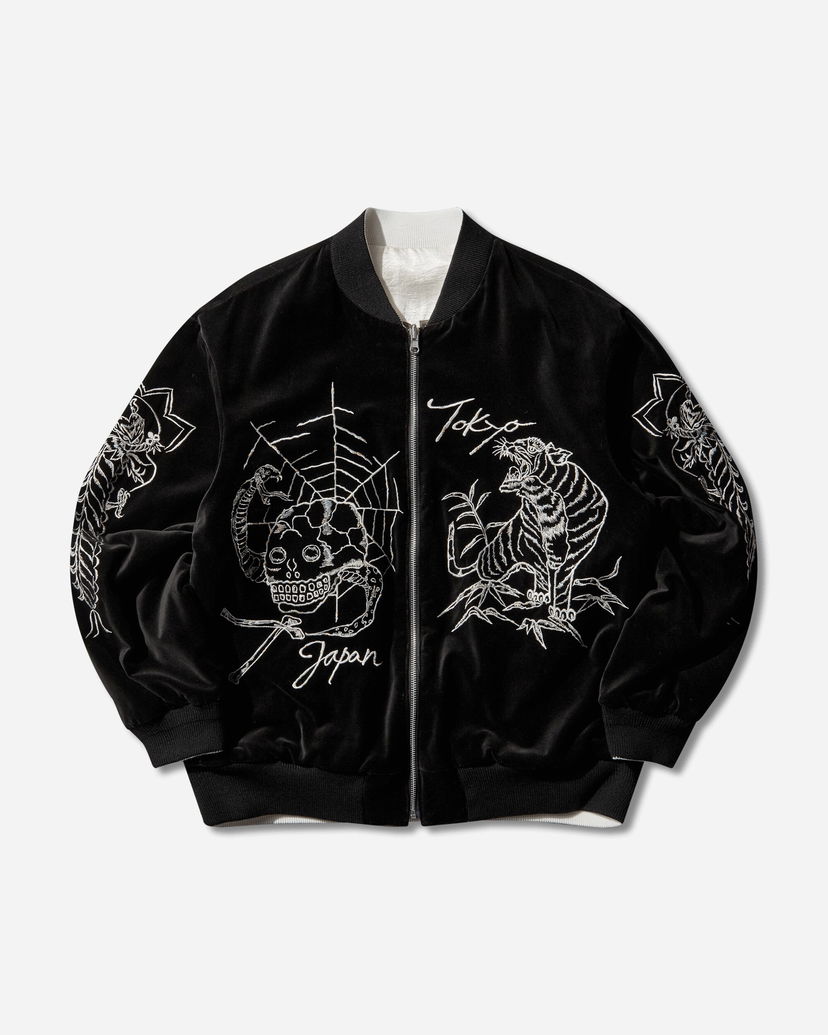 Яке бомбър Neighborhood Velvet Tokyo Japan Souvenir Jacket Черно | 252AQNH-JKM03 BLACK