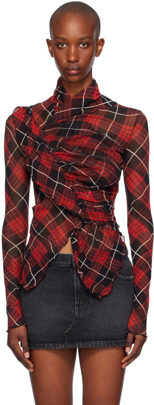 Риза Jean Paul Gaultier Distorted Tartan Long Sleeve Top Червено | 24/31-F-TO203-T568-300001, 0