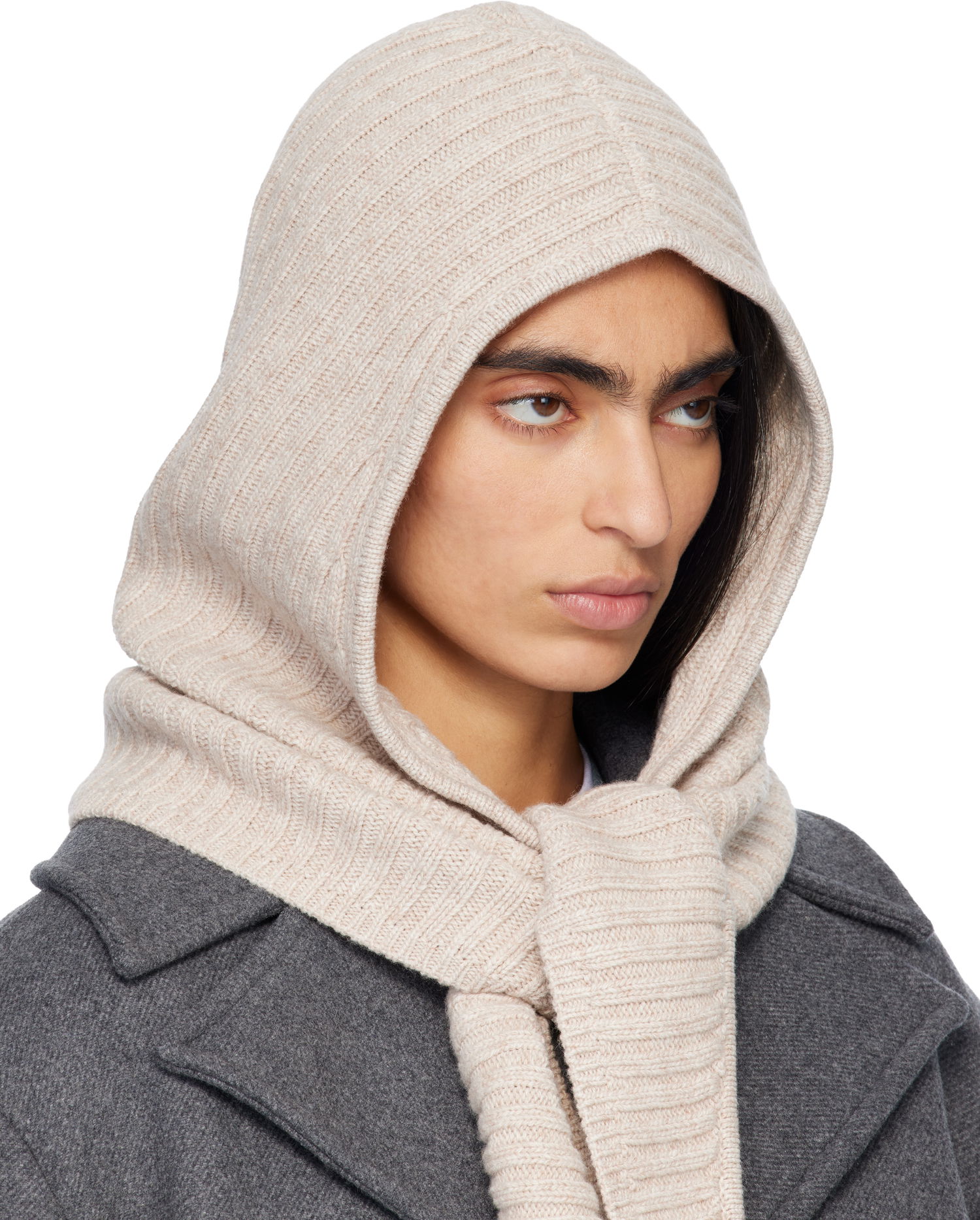 Шапка GANNI Wool Mix Balaclava Бежово | A6926, 1