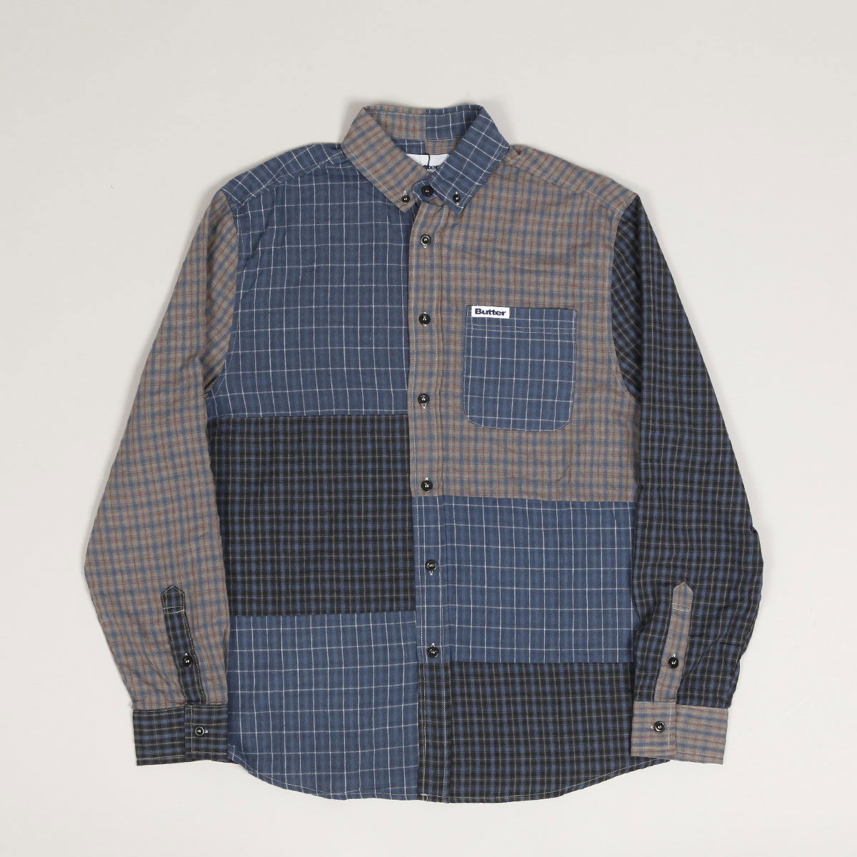 Риза Butter Goods Butter Goods Patchwork Plaid Shirt Синьо | butter-gooods-patchwork-plaid-ls-shirt-overdye-navy, 1