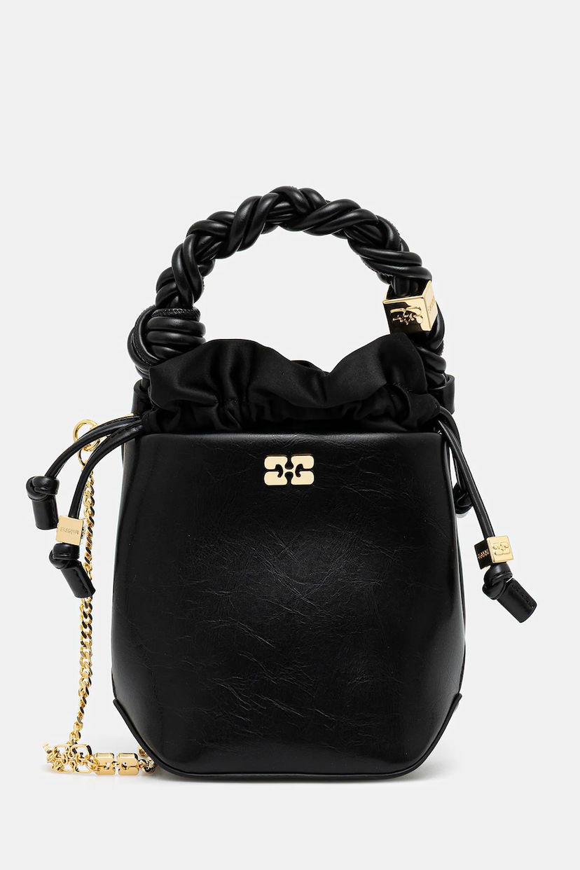 Дамска чанта GANNI GANNI Bou Bucket Mini Crinkle Oleatex Bag Черно | A6509