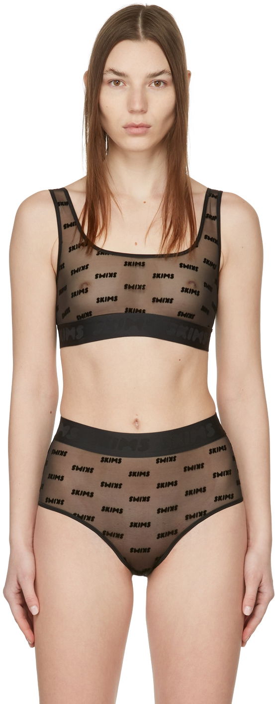 Сутиен SKIMS After Hours Logo-Jacquard Mesh Bra Черно | BR-SCN-1312, 0