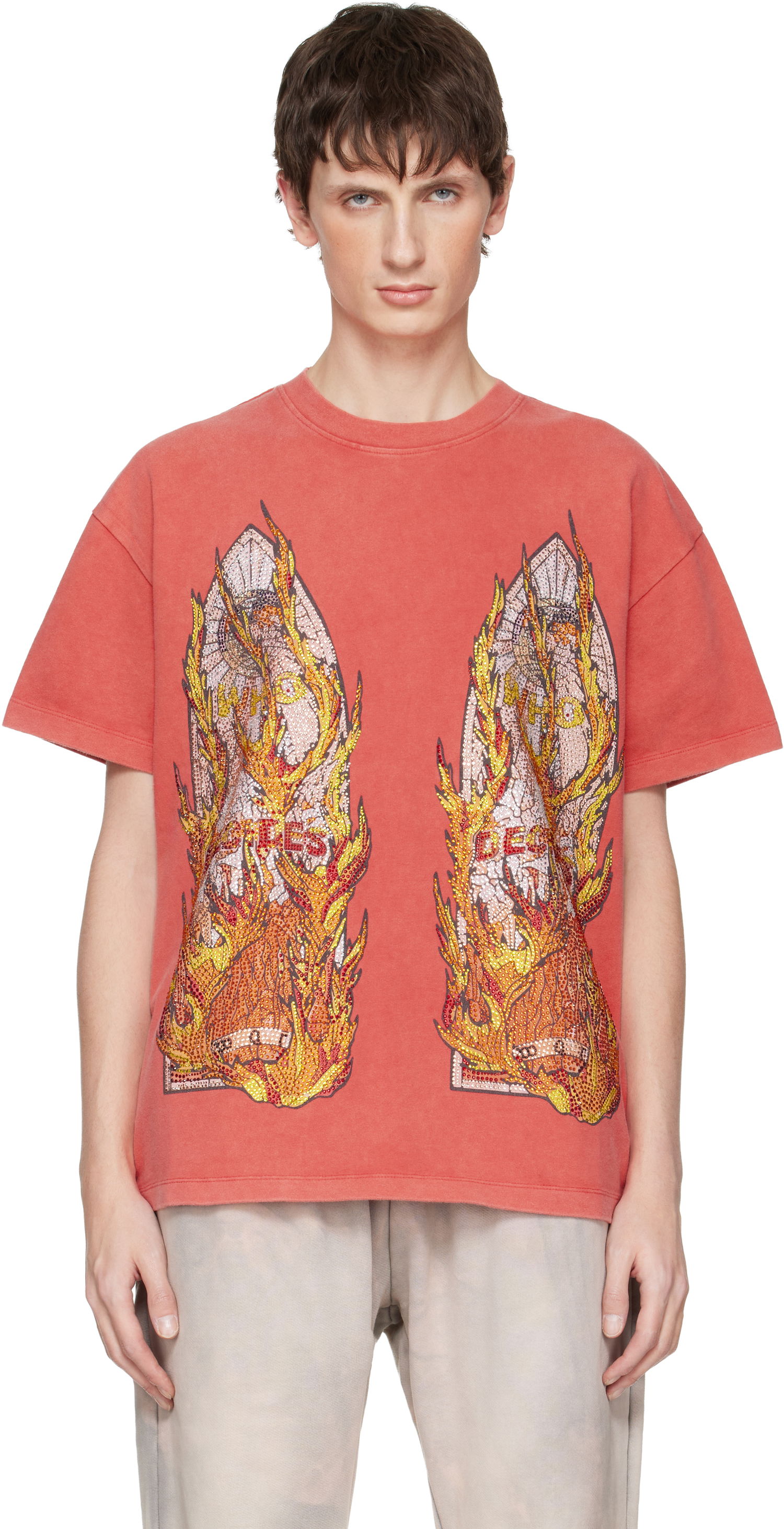 Тениска Who Decides War Rhinestone Flame Glass T-shirt Червено | 1110520003FW25, 0