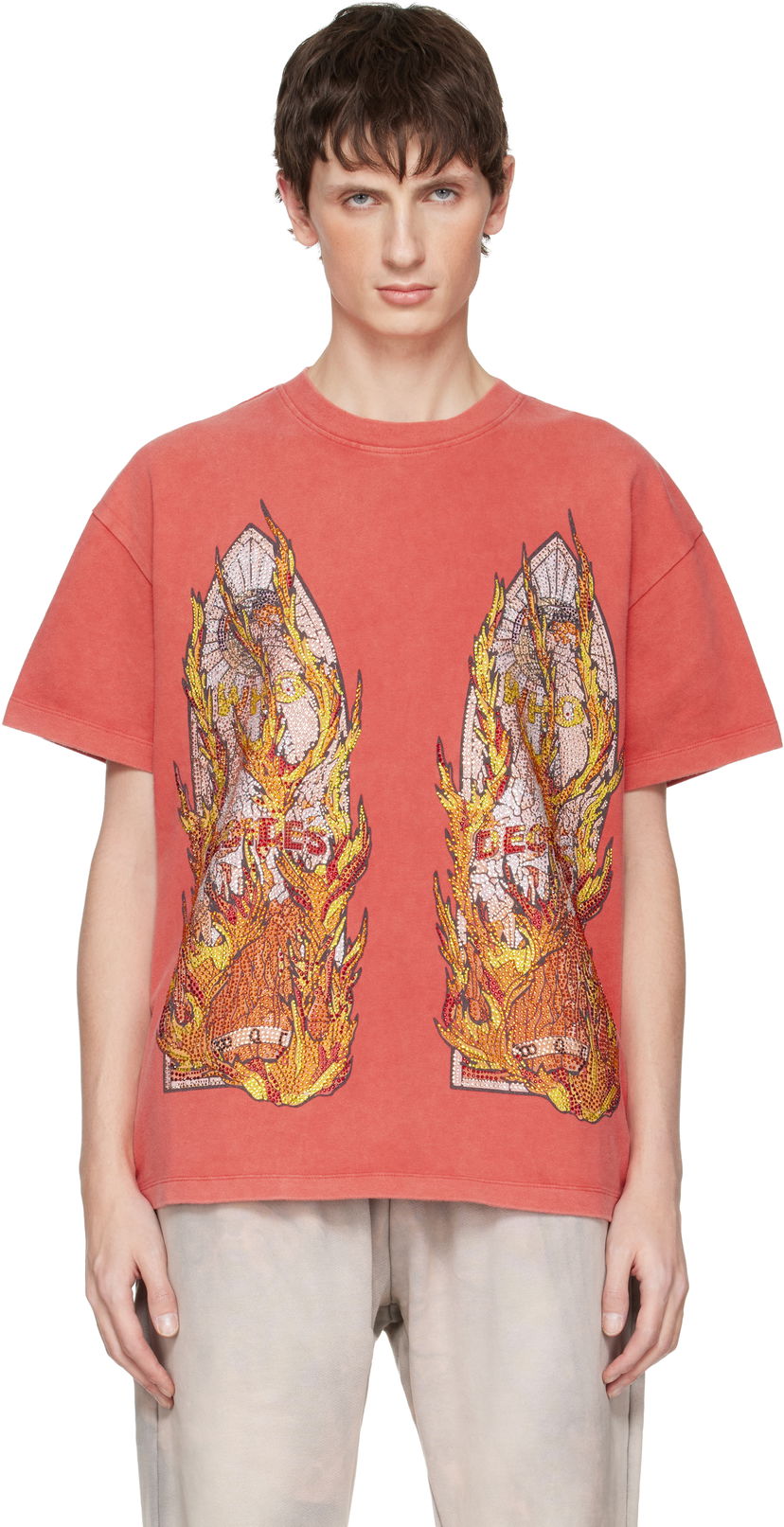 Тениска Who Decides War Rhinestone Flame Glass T-shirt Червено | 1110520003FW25