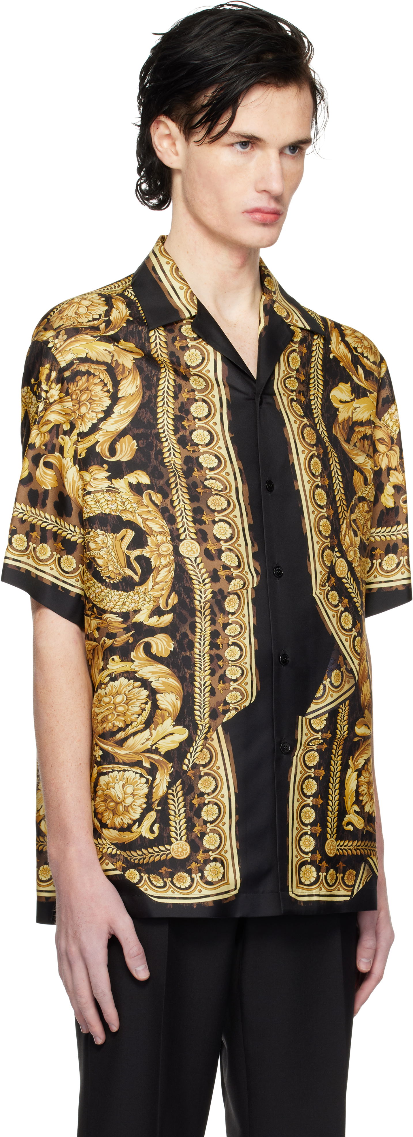 Риза Versace Black & Gold Wild Illusion Silk Shirt Черно | 1003926_1A11896, 1