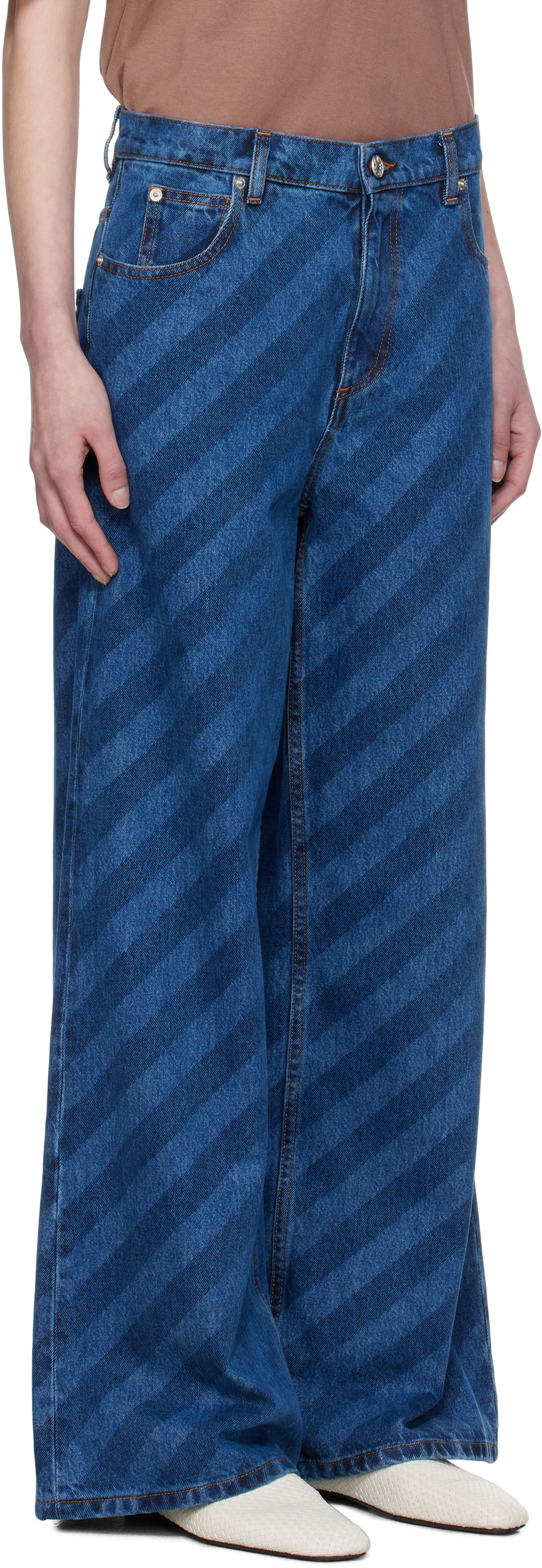 Дънки Marni Marni Wide Leg Diagonal Stripe Jeans Синьо | PAJD0432A0 USCX36, 1
