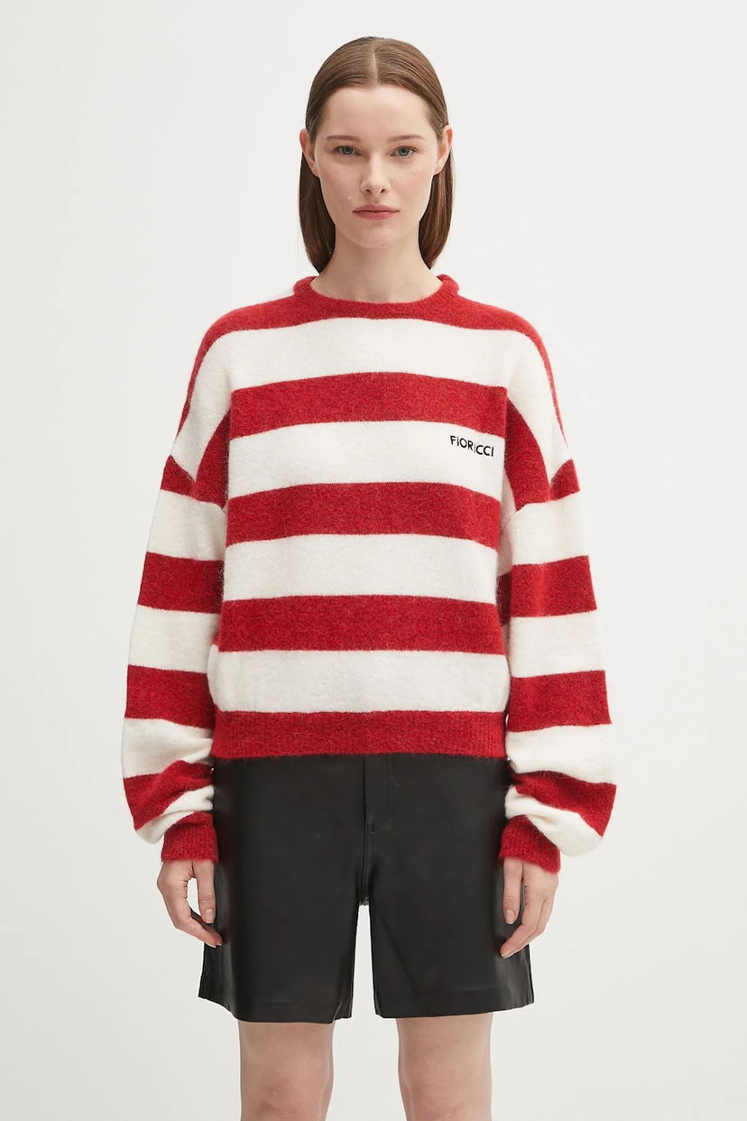 Пуловер Fiorucci Fiorucci Cropped Alpaca Striped Sweater Червено | W02FPKSW448KN11RD02
