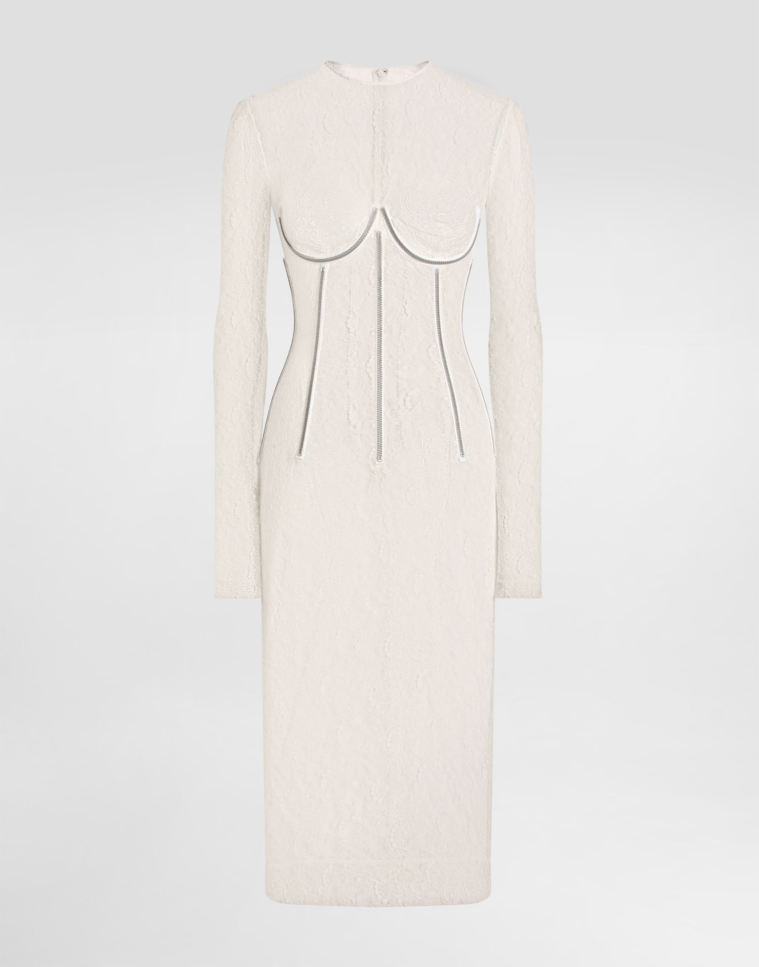 Pокля Dolce & Gabbana Dolce & Gabbana Lace Calf-Length Dress with Corset Detailing Бяло | F6TSLTFLUCQW0001, 0