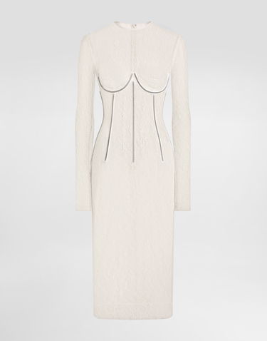 Pокля Dolce & Gabbana Dolce & Gabbana Lace Calf-Length Dress with Corset Detailing Бяло | F6TSLTFLUCQW0001, 0