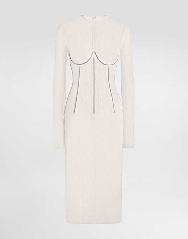 Dolce & Gabbana Lace Calf-Length Dress with Corset Detailing