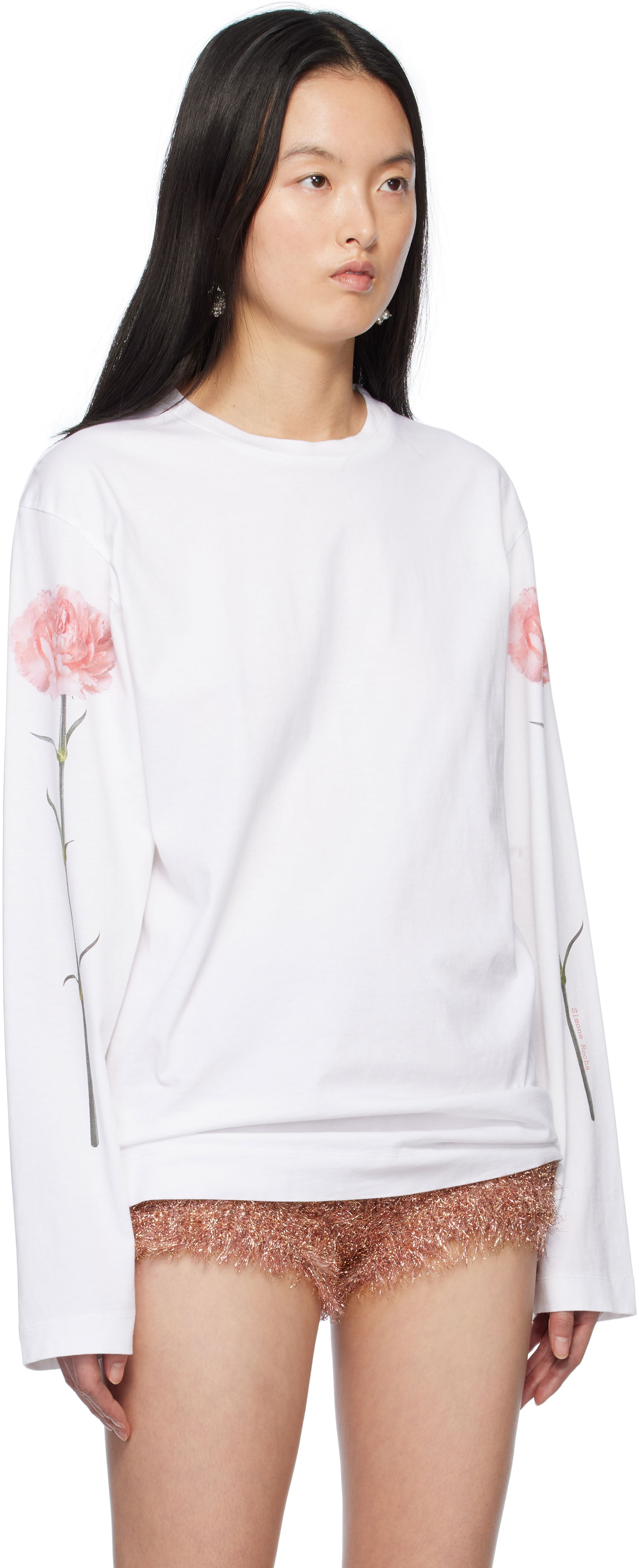 Тениска Simone Rocha Simone Rocha Carnation Print Long Sleeve T-Shirt Бяло | 5194P32P32A-W 0569, 1