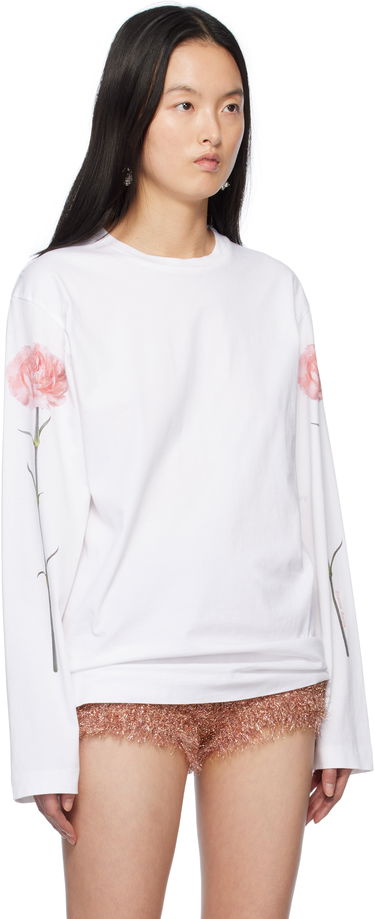 Тениска Simone Rocha Simone Rocha Carnation Print Long Sleeve T-Shirt Бяло | 5194P32P32A-W 0569, 1