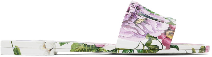 Pокля Dolce & Gabbana Dolce&Gabbana Floral Print Rubber Slides Бяло | CW2215 A6L05