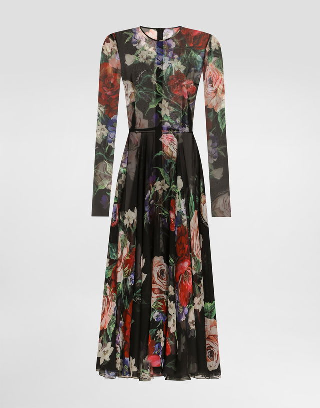 Dolce & Gabbana Floral-Print Chiffon Calf-Length Circle Skirt Dress