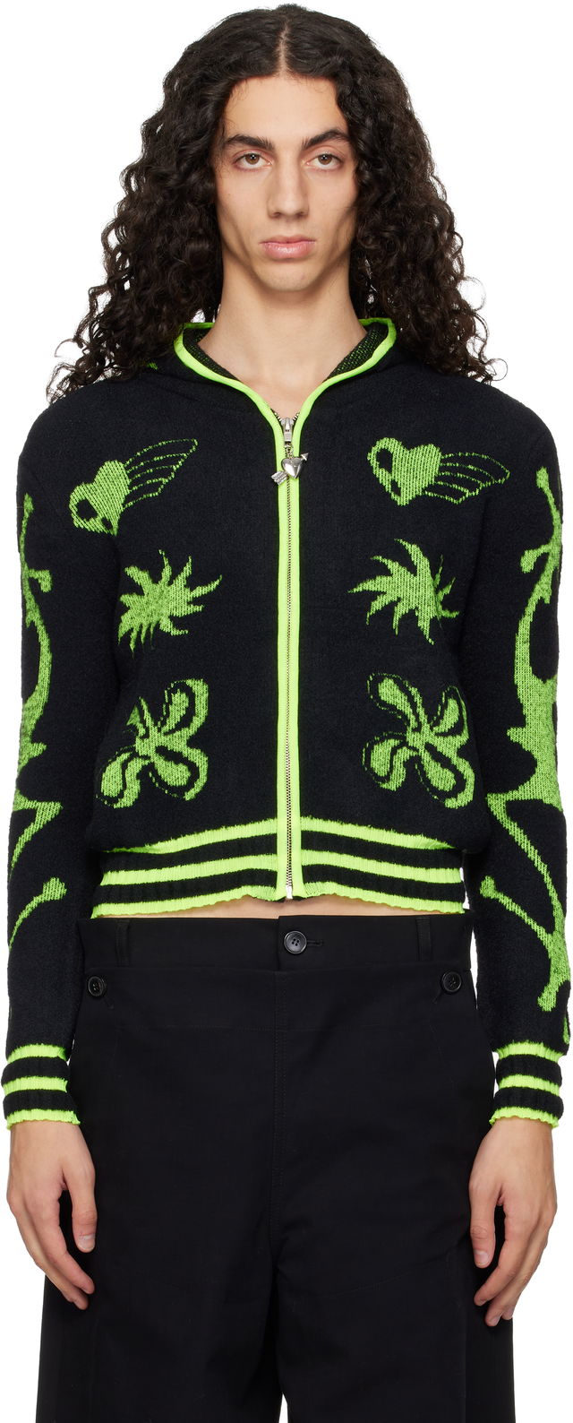 Cartoon Knit Full-Zip Hoodie