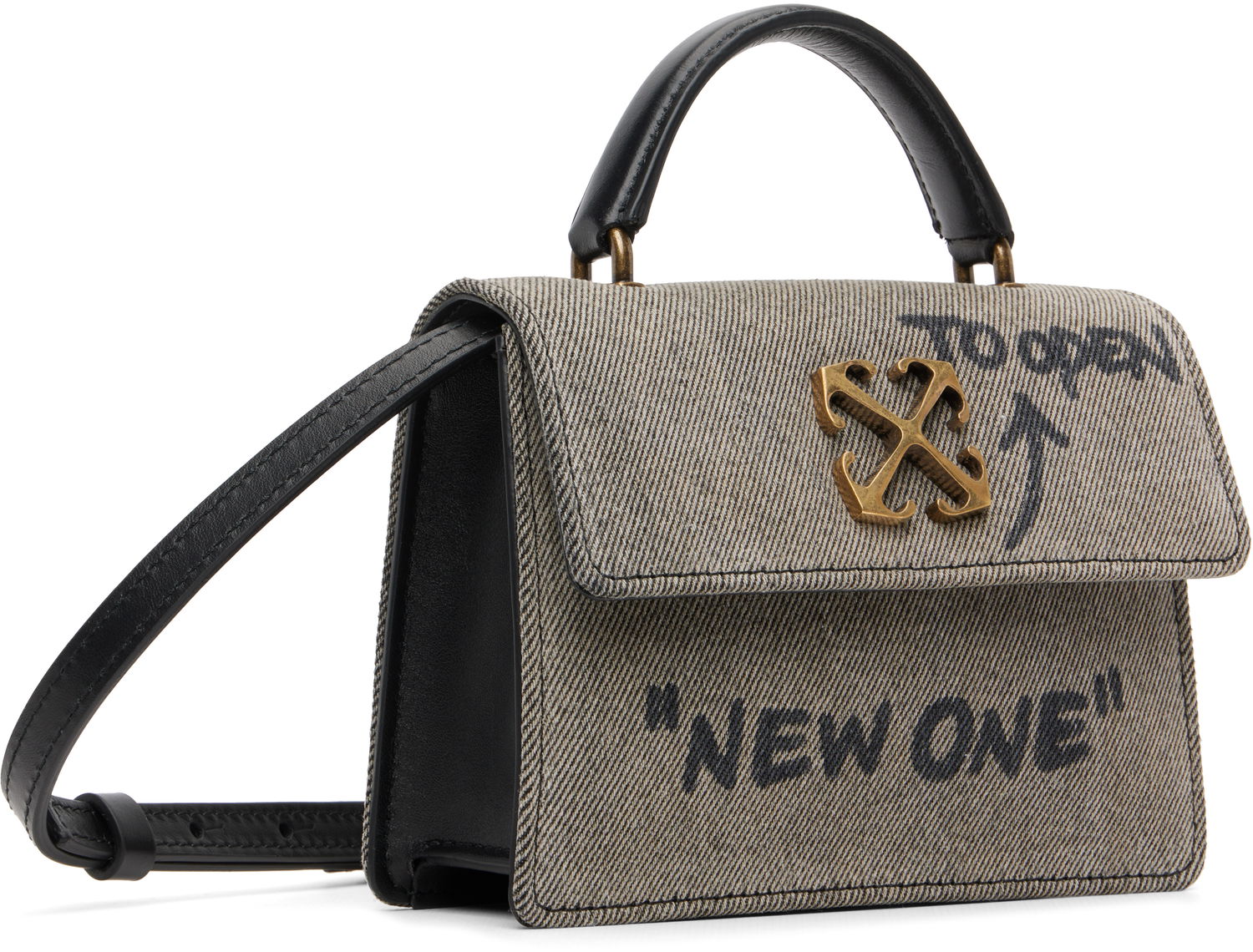 Дамска чанта Off-White Jitney Baby Quote Denim Bag with Crossed Arrows Hardware Сиво | OWNP063F25DEN0011110, 1