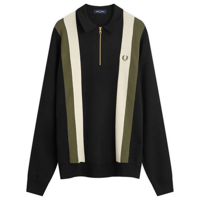 Fred Perry Textured Knitted Zip Polo Shirt, Size Large