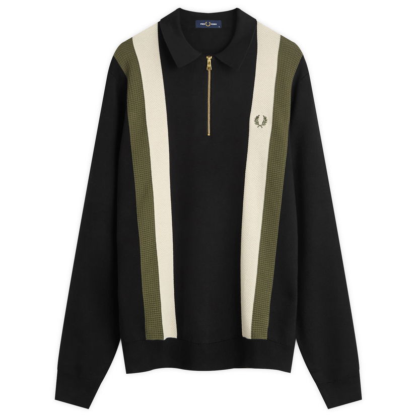 Поло тениска Fred Perry Fred Perry Textured Knitted Zip Polo Shirt, Size Large Черно | K1354-102