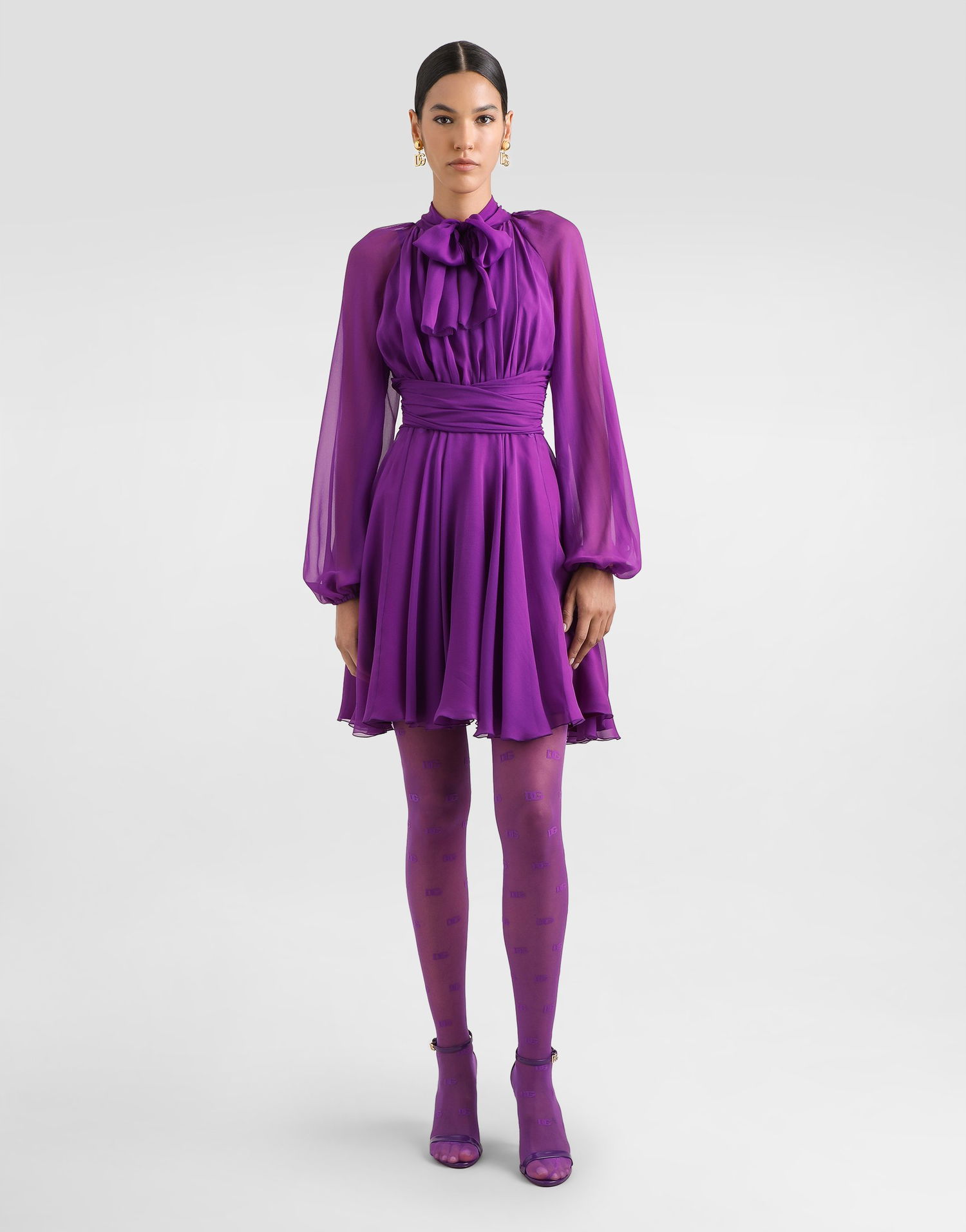 Pокля Dolce & Gabbana Dolce & Gabbana Draped Chiffon Mini Dress Лилаво | F60AXTFU1ATF0571, 1