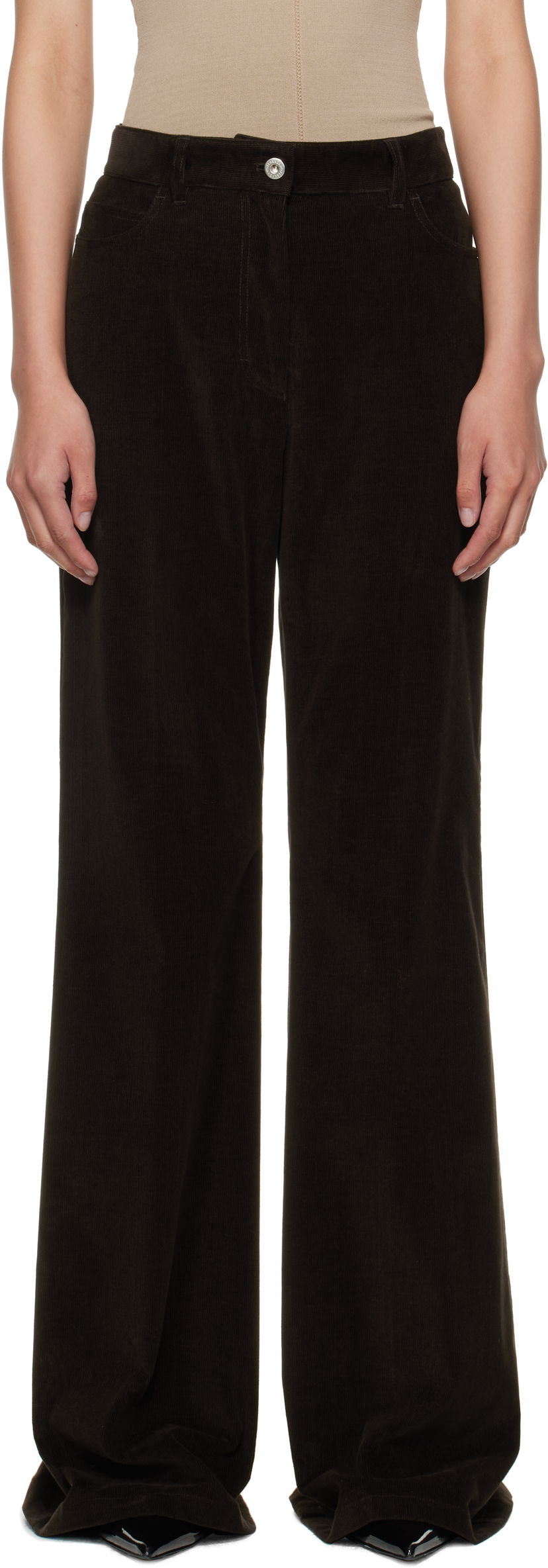 Панталони FERRAGAMO Ferragamo Flared Corduroy Trousers Кафяво | 785197