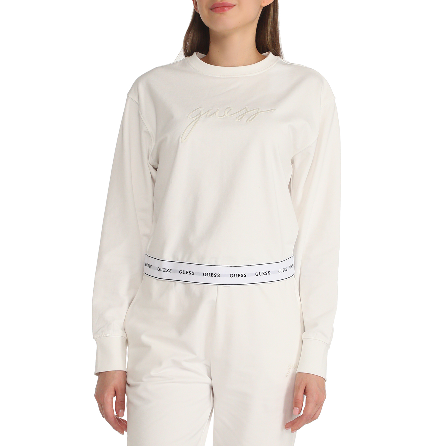 Пуловер GUESS Guess Carrie Round Neck Sweatshirt Бяло | O3YQ01KBS91-H10Q, 0