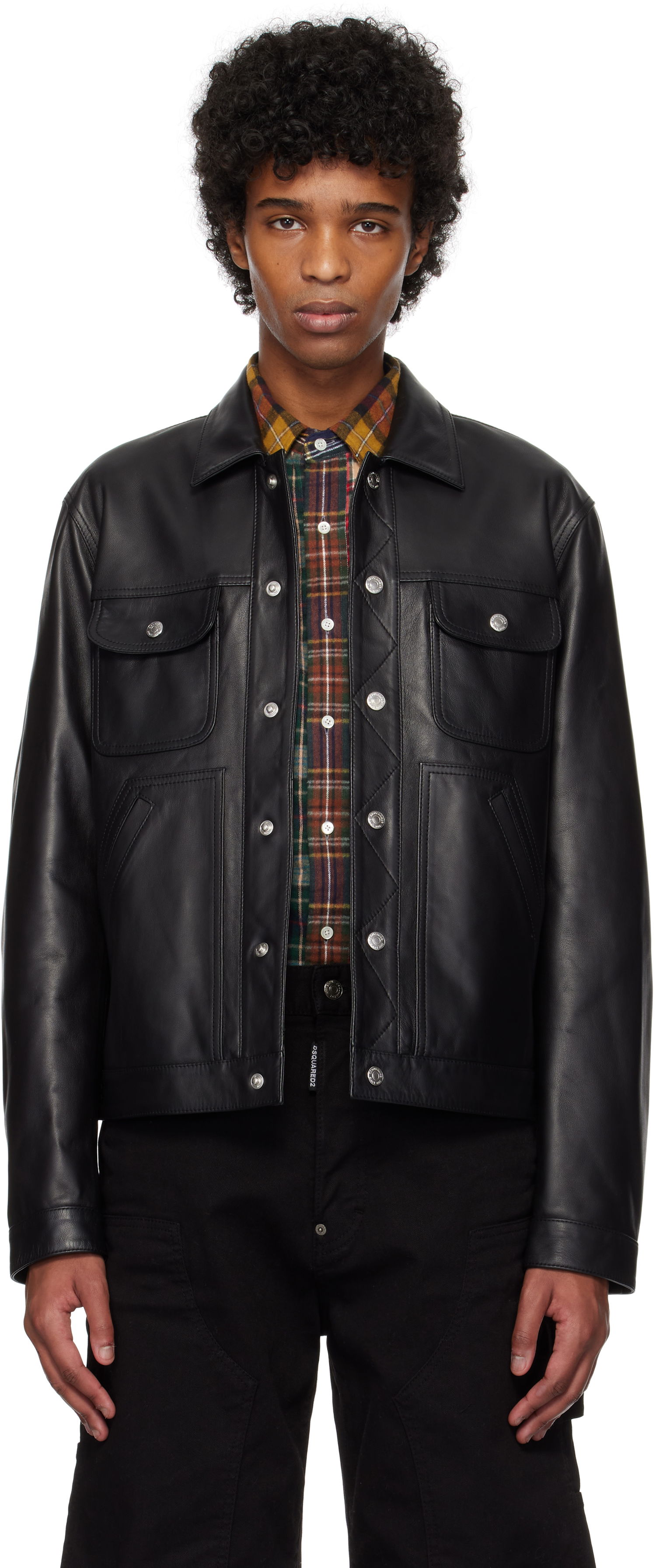 Яке DSQUARED2 Dsquared2 Boxy Jean Leather Jacket Черно | S74AM1571_SY1491, 0