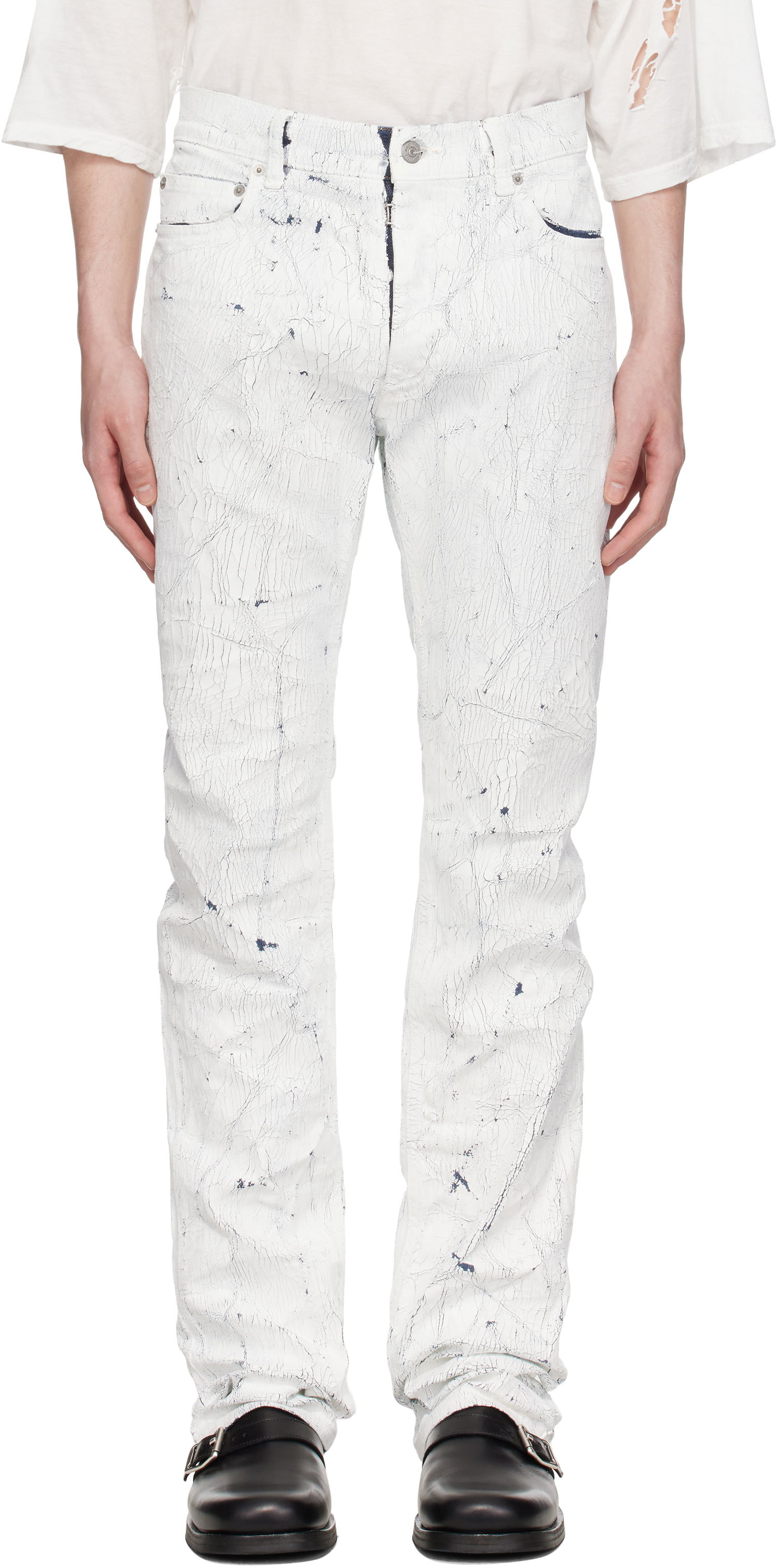 Дънки Maison Margiela MM6 Maison Margiela 5 Pocket Cracked Jeans Бяло | SH2LA0018 M30028, 0