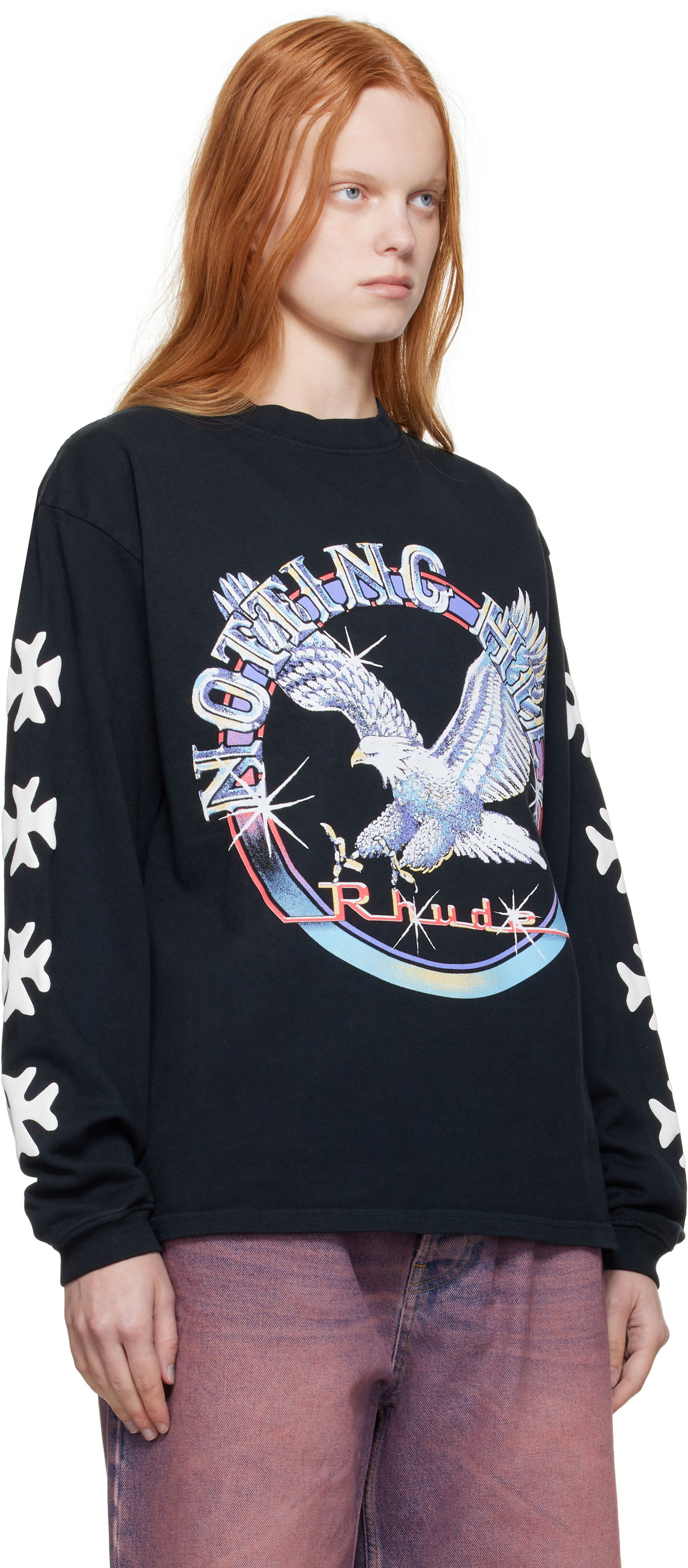 Тениска Rhude Rhude Notting Hill Eagle Graphic Long Sleeve T-Shirt Черно | RHPF25TT14012, 1