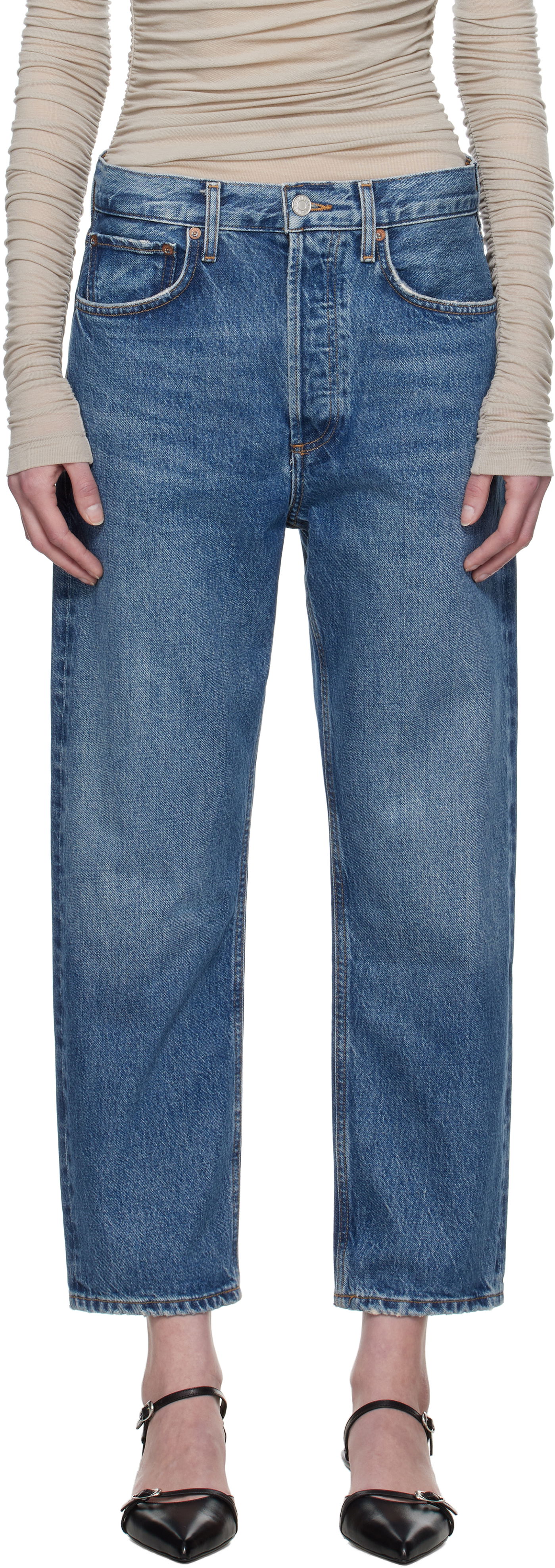 Дънки AGOLDE AGOLDE 90's Crop Mid Rise Straight Jeans Синьо | A173-1535, 0