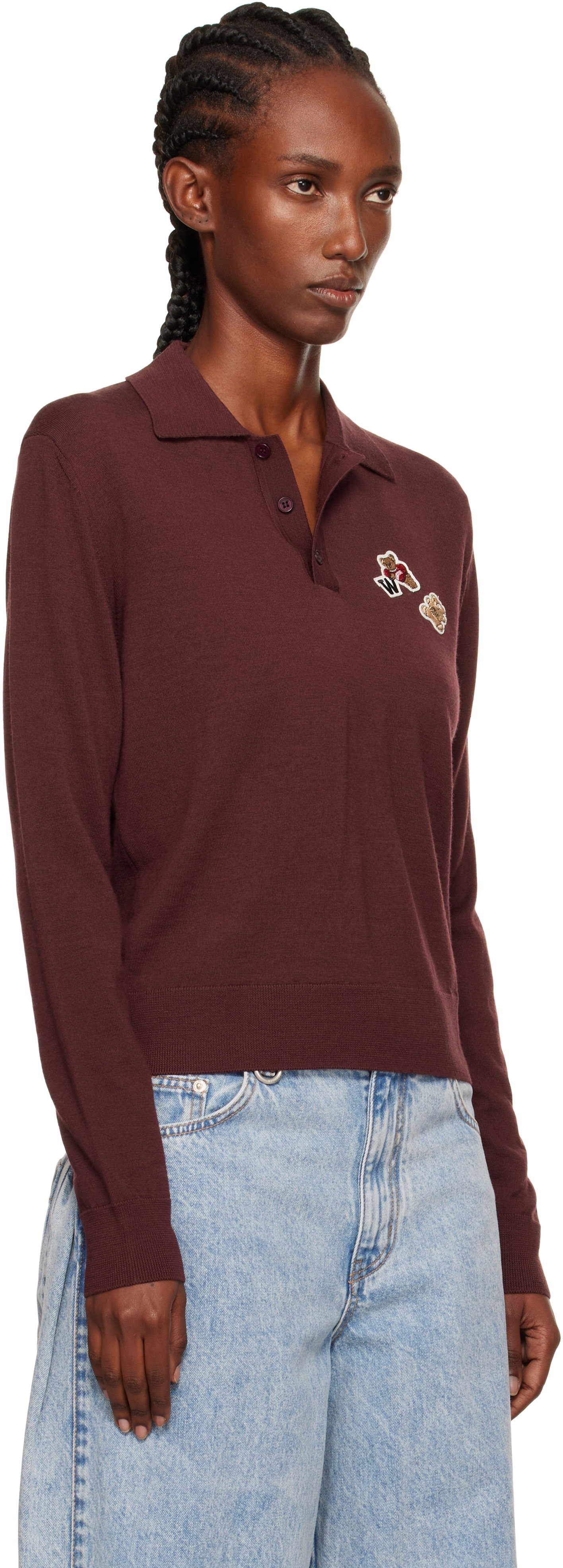 Поло тениска We11done We11done Double Patched Knit Polo Бургунди | WD-KT2-25-679-W-WN, 1