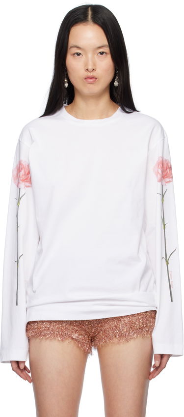 Тениска Simone Rocha Simone Rocha Carnation Print Long Sleeve T-Shirt Бяло | 5194P32P32A-W 0569, 0