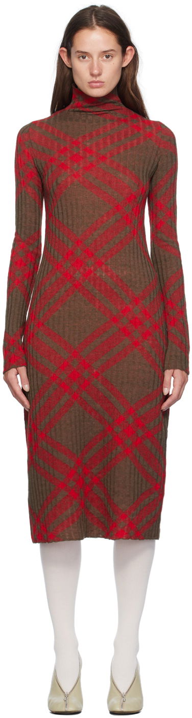 Pокля Burberry Check Midi Dress Червено | 8093580