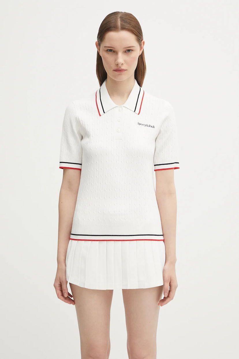 Pокля Sporty & Rich Sporty & Rich Serif Logo Mini Cable Polo Dress Бяло | TO068602300WH58